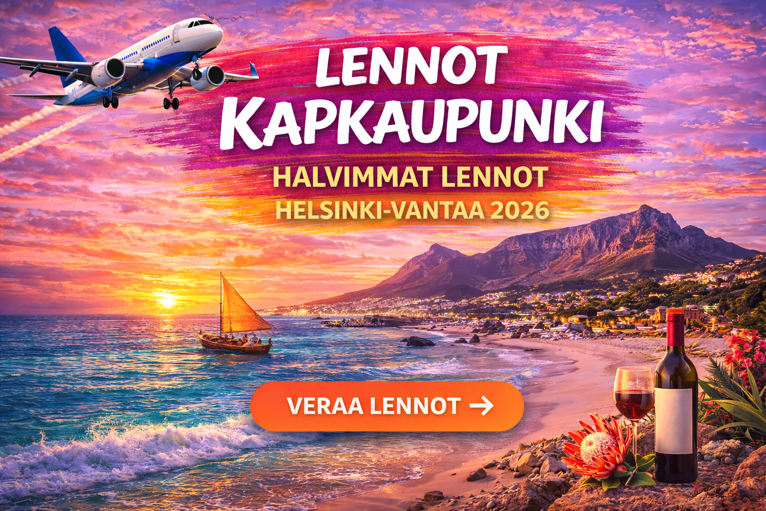 Lennot Kapkaupunki – Halvimmat lennot Helsinki-Vantaa 2026